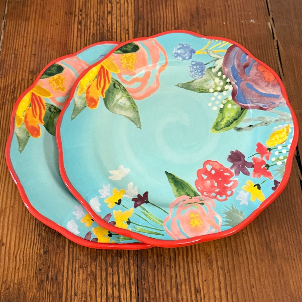 The Pioneer Woman Salad Plate Celia Pattern Aqua Teal Blue Floral 8.75" Set of 2